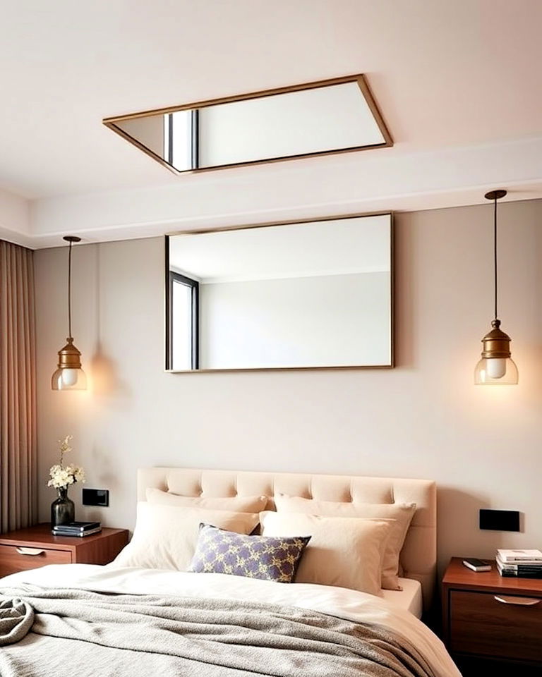 minimalist frame mirror for ceiling - 20 Mirror on Ceiling Above Bed Ideas