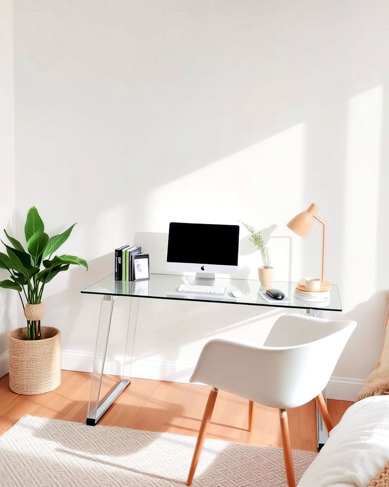 minimalist glass desk - 40 Bedroom Office Ideas