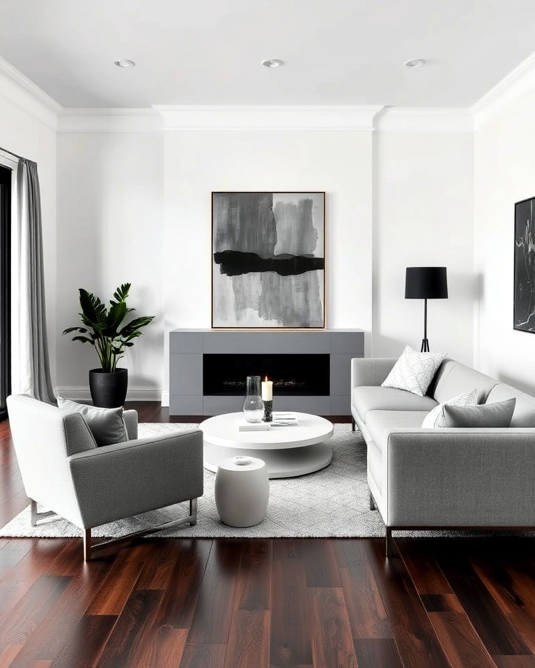 minimalist grey decor with dark wood floor - 20 Grey Living Room With Dark Wood Floors