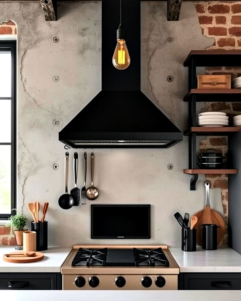 minimalist industrial style stove alcove - 20 Kitchen Stove Alcove Ideas