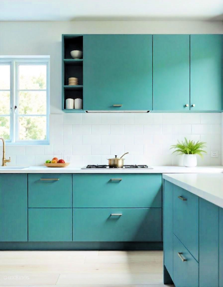 minimalist kitchen with matte teal finishes - 20 Teal Kitchen Ideas