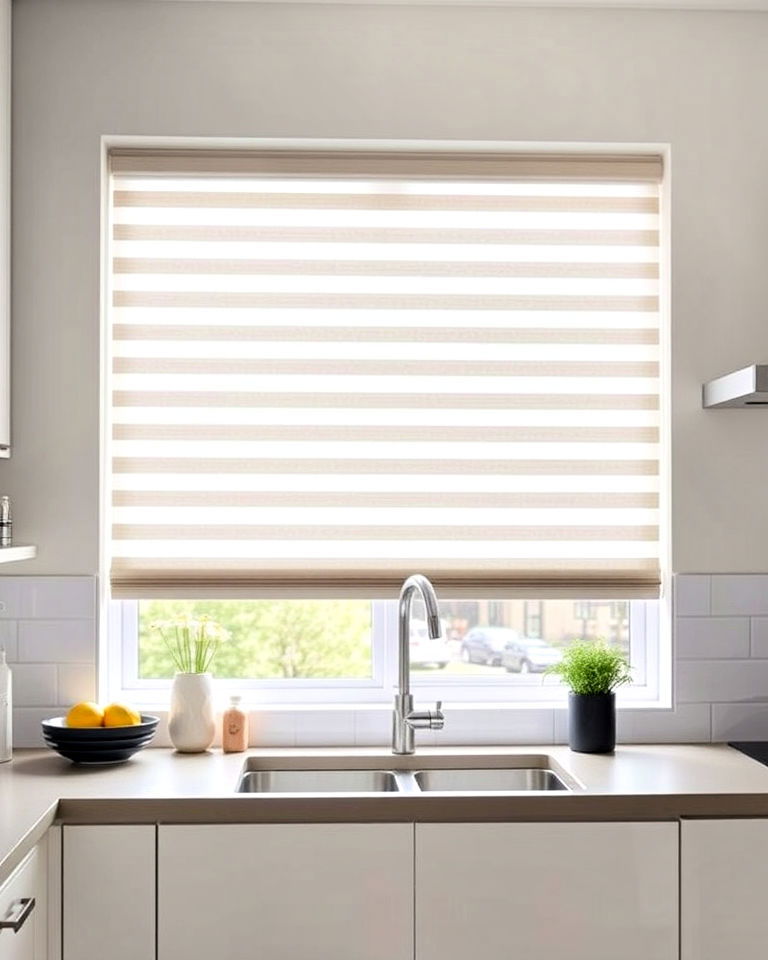 minimalist kitchen with roller blinds - 15 Kitchen Blinds Ideas