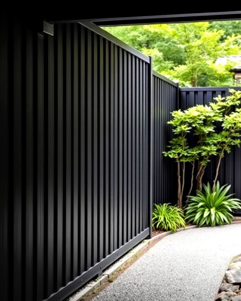 minimalist look black stained wooden fence - 40 Japanese Fence Ideas