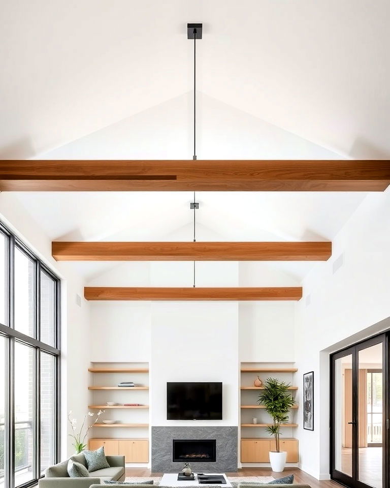 minimalist look floating beams - 20 Vaulted Ceiling With Beams