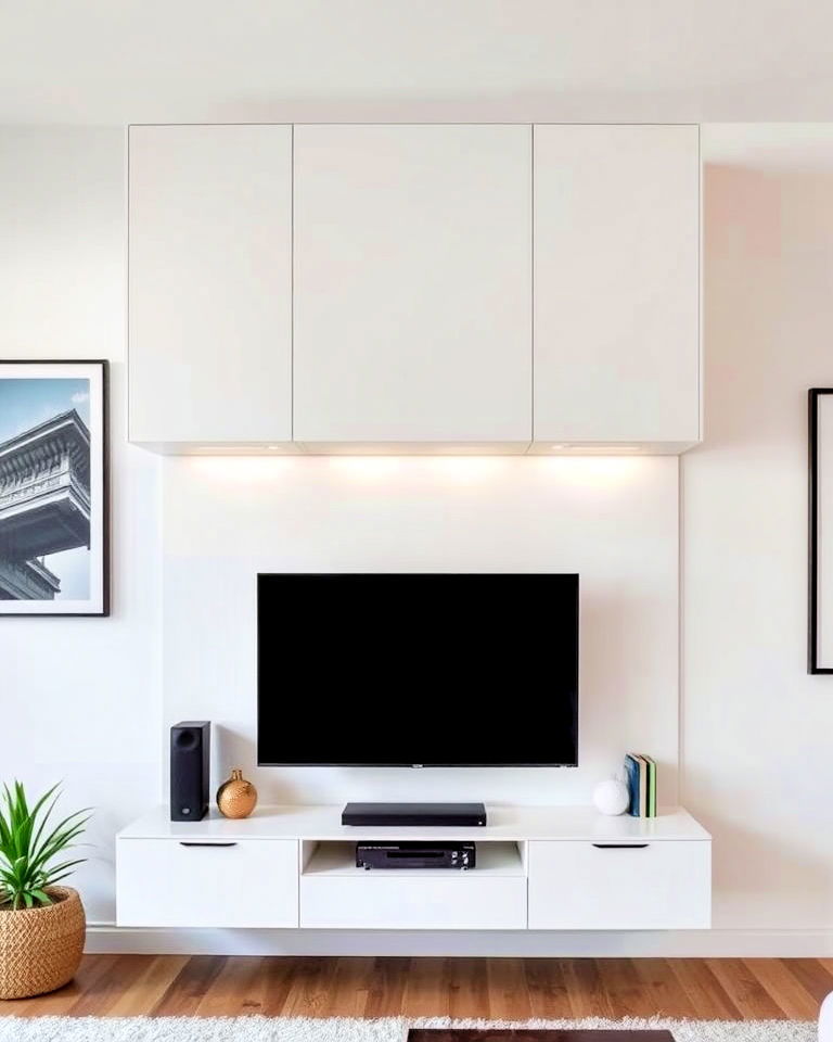 minimalist look wall mounted tv cabinet - 30 Living Room Storage Ideas