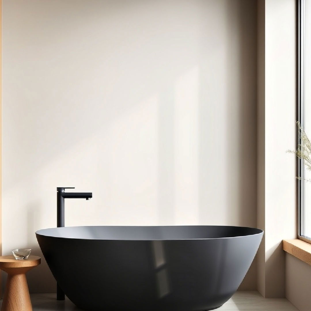 minimalist low profile bathtub faucet - 40 Japandi Bathroom Ideas