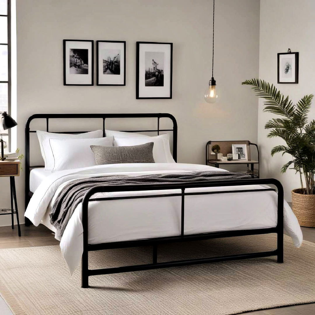 minimalist metal bed frame - 20 Industrial Bedroom Ideas