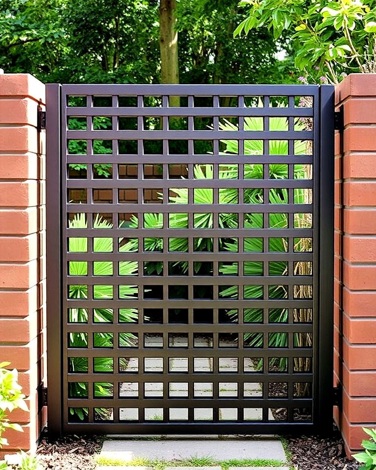 minimalist metal slat garden gate - 25 Metal Garden Gate Ideas