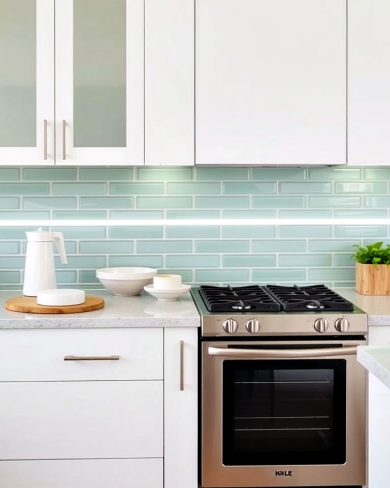 minimalist mint green tile accent - 30 Mint Green Kitchen Ideas