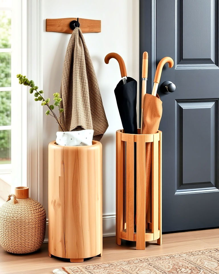 minimalist natural wood umbrella stand - 20 Scandinavian Entryway Ideas