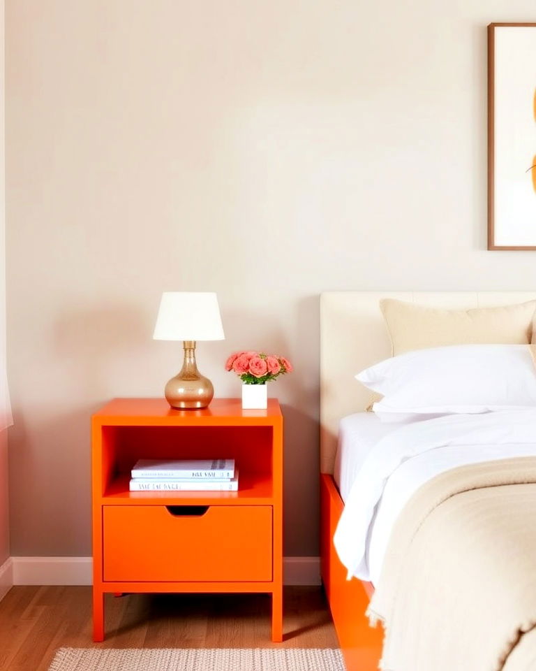 minimalist orange bedside table - 30 Orange Room Ideas