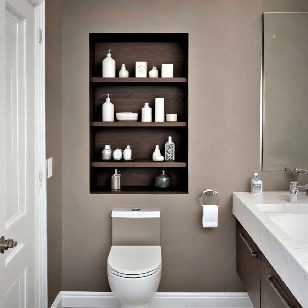 minimalist recessed shelves - 25 Over Toilet Storage Ideas