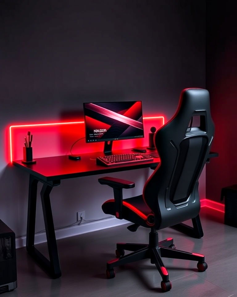 minimalist red and black gaming setup - 20 Red and Black Gaming Setup Ideas