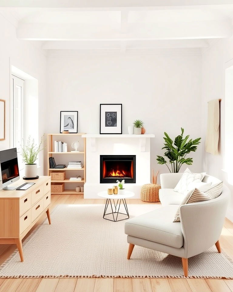 minimalist scandinavian office with fireplace - 15 Home Offices With Fireplaces
