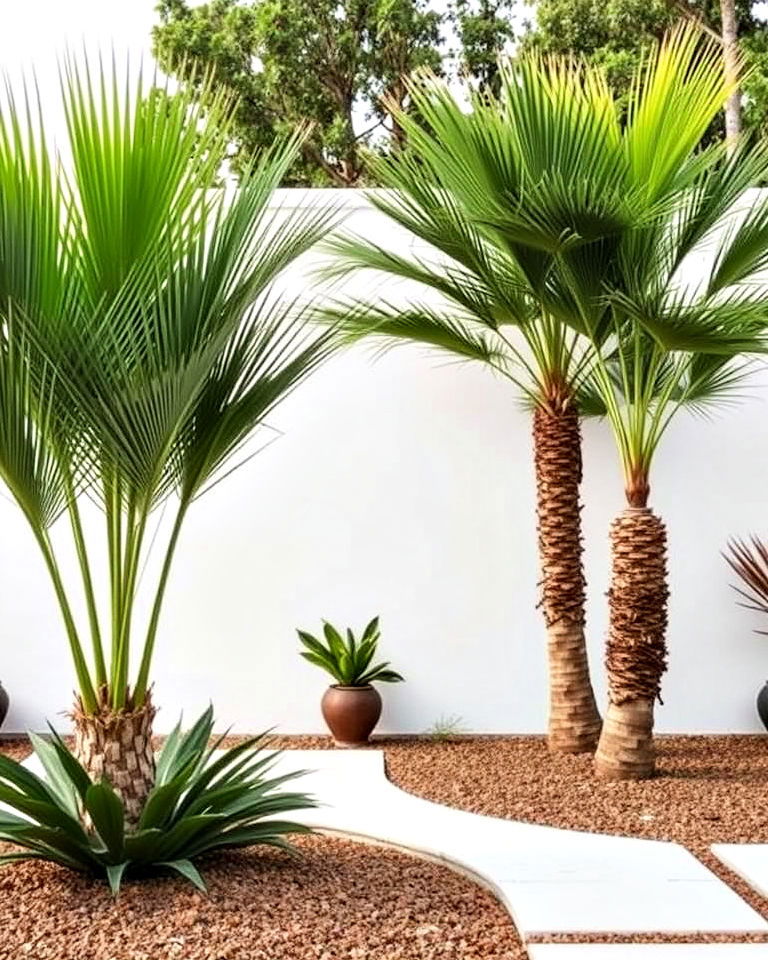 minimalist sculptural palms for artistic impact - 30 Front Yard Palm Tree Landscape Design Ideas