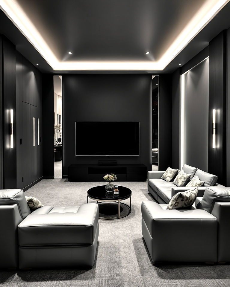 minimalist shadow gray and silver paint color - 20 Gray Home Theater Paint Color Schemes