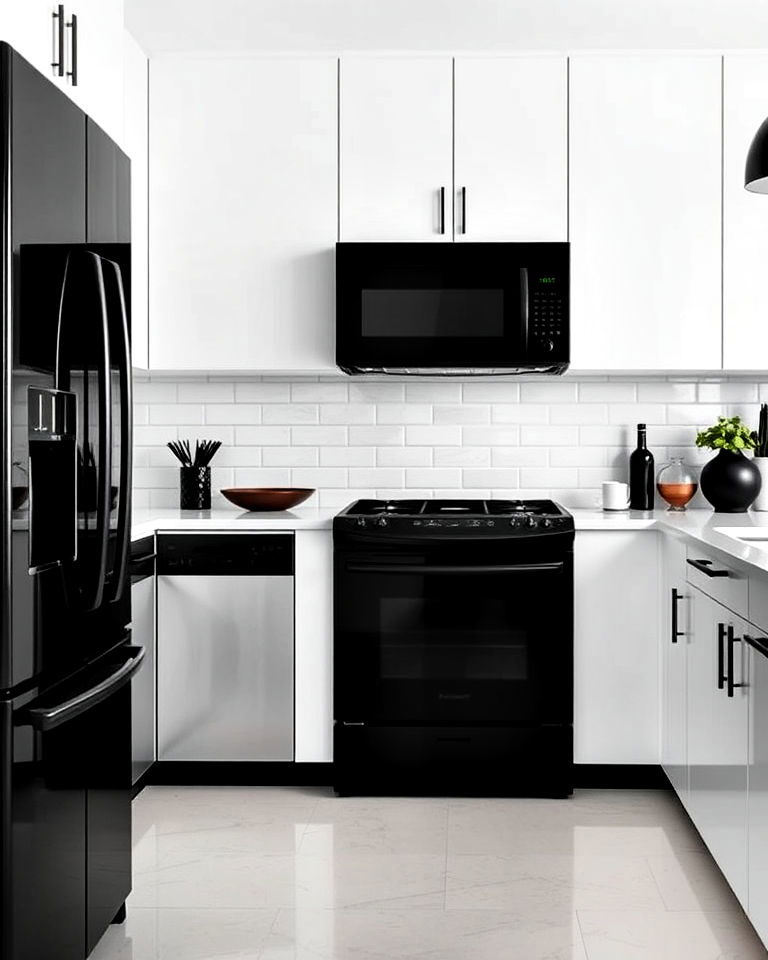minimalist sleek black appliances - 25 Kitchen With Colored Appliances Ideas