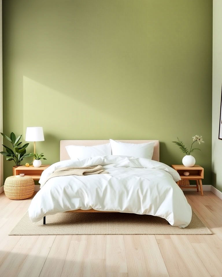 minimalist soft olive green walls - 25 Olive Green Bedroom Ideas