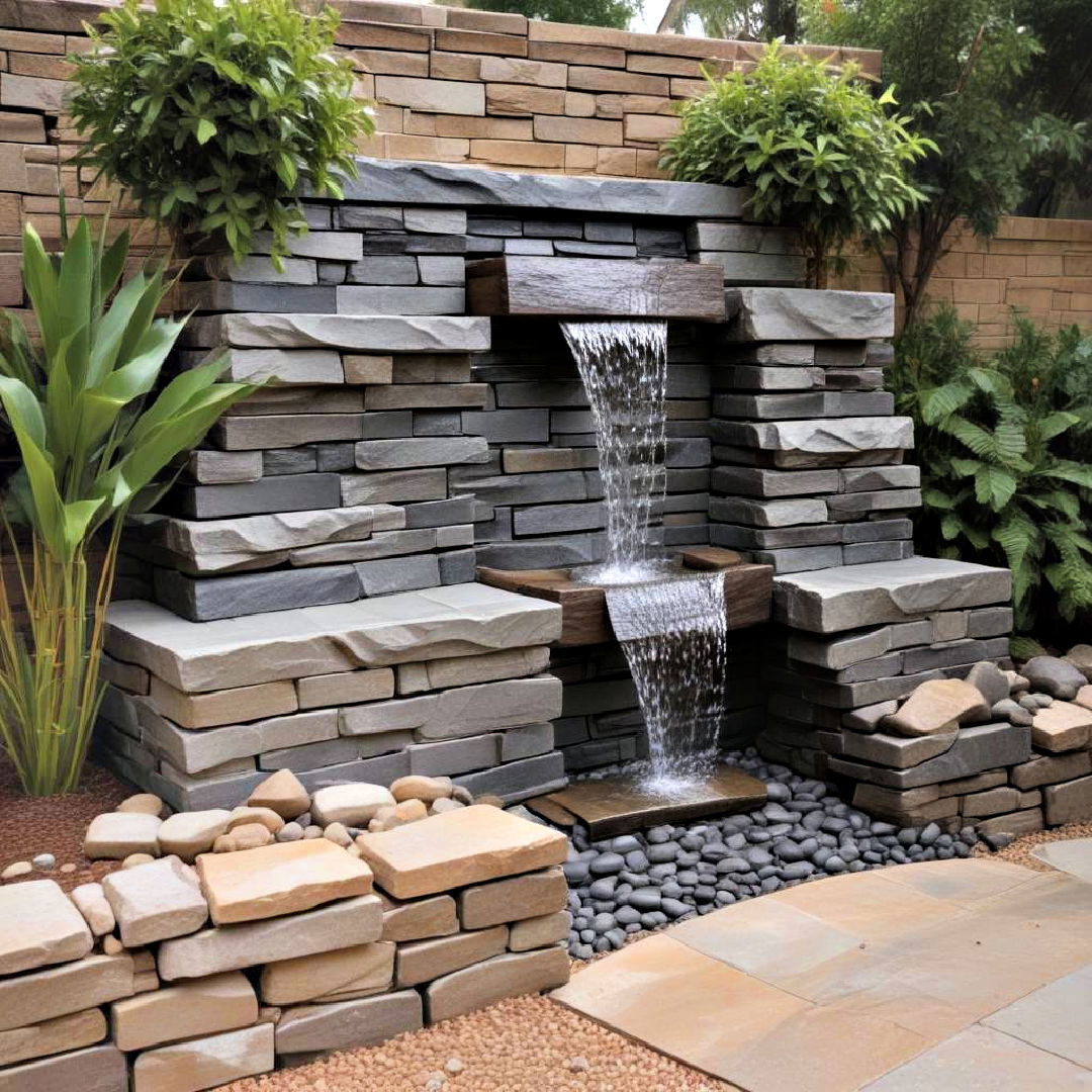 minimalist stacked slate pondless waterfall - 15 Pondless Waterfall Ideas