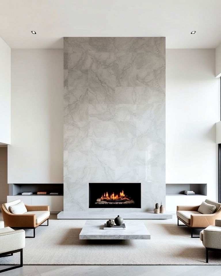 minimalist stone floor to ceiling fireplace design - 20 Floor-to-Ceiling Stone Fireplace Ideas