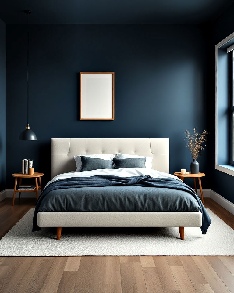 minimalist style dark blue bedroom - 30 Dark Blue Bedroom Ideas
