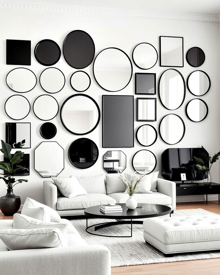 minimalist vibe monochrome mirror wall - 30 Mirror Gallery Wall Ideas