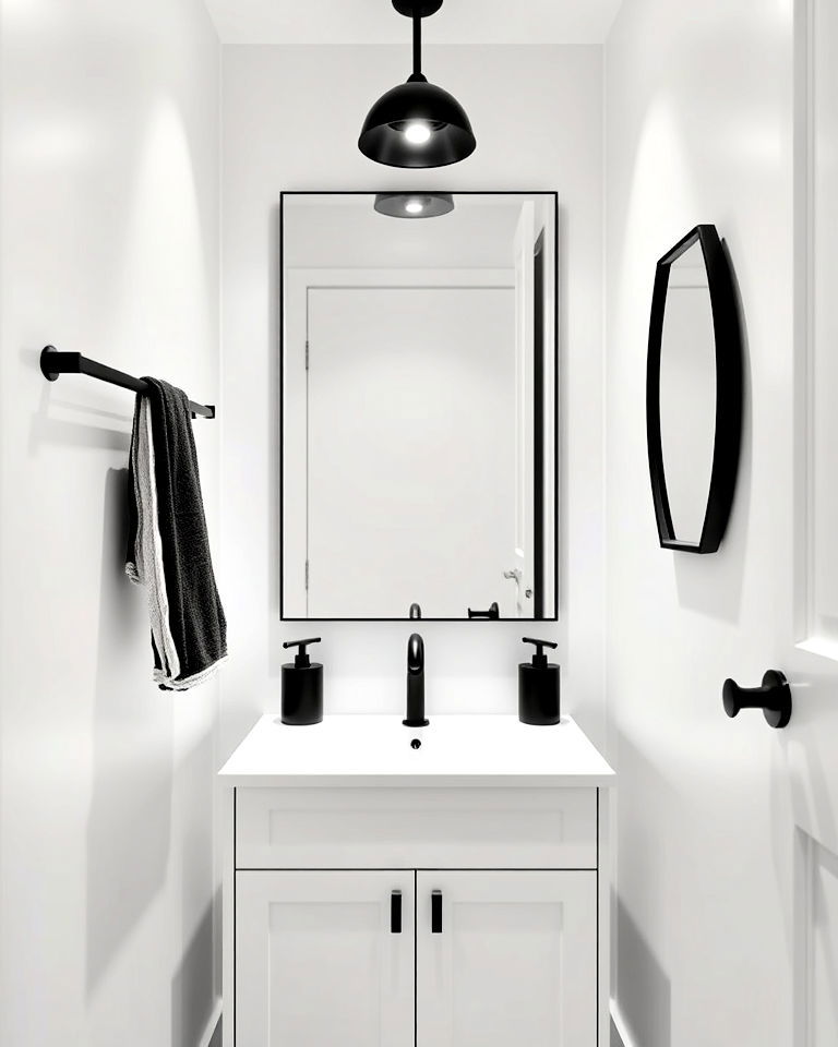 minimalist white and black powder room - 20 Black and White Powder Room Ideas