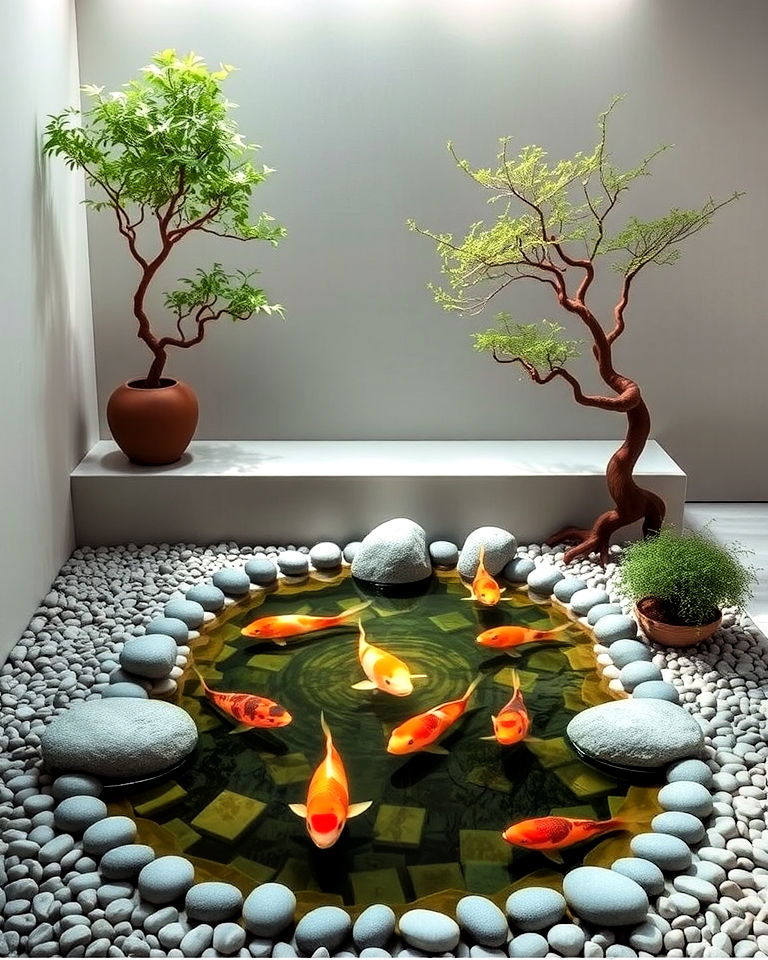 minimalist zen garden pond - 20 Indoor Koi Pond Ideas