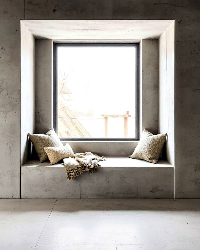 minimalistic built in concrete seating - 20 Brutalism Interior Design Ideas