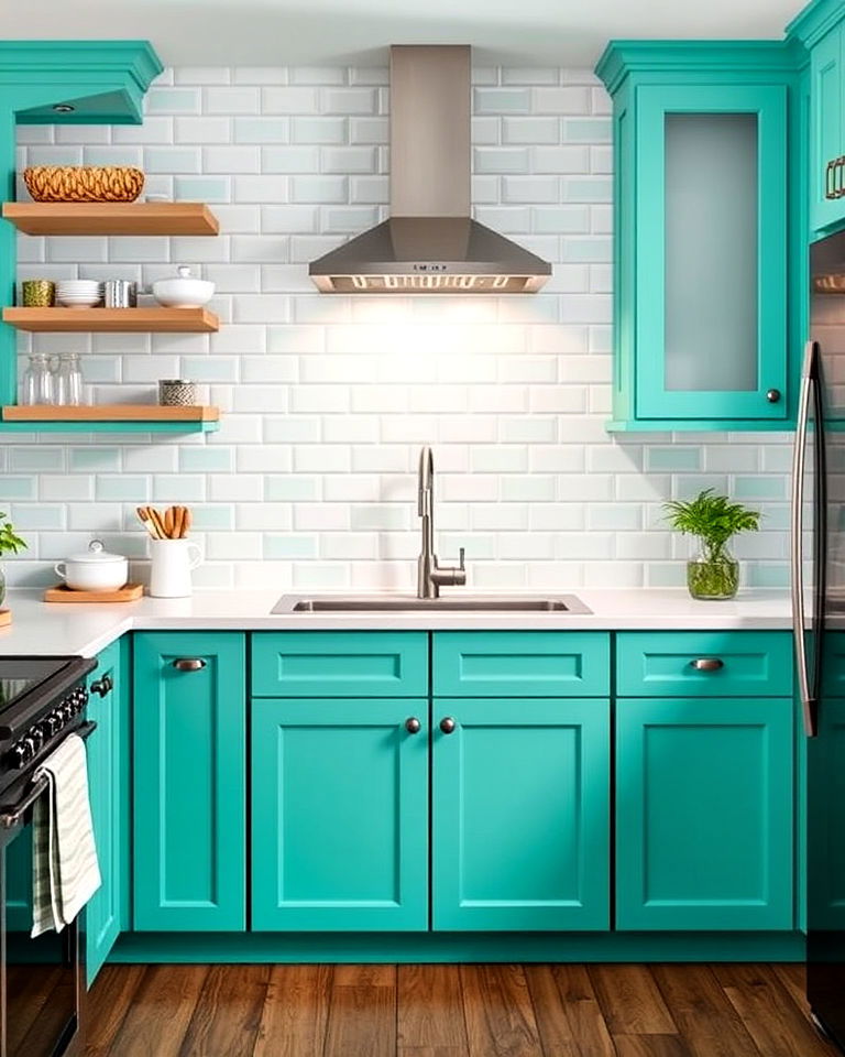mint green accents for subway tile backsplash - 30 Mint Green Kitchen Ideas