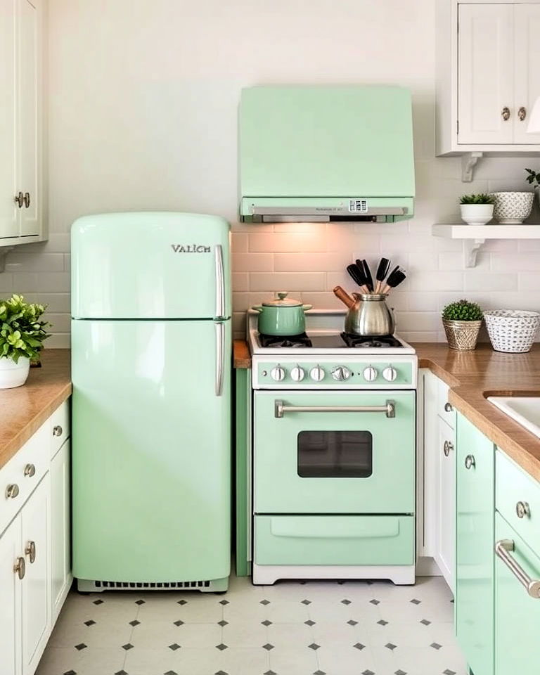 mint green appliances to add retro touch - 25 Kitchen With Colored Appliances Ideas
