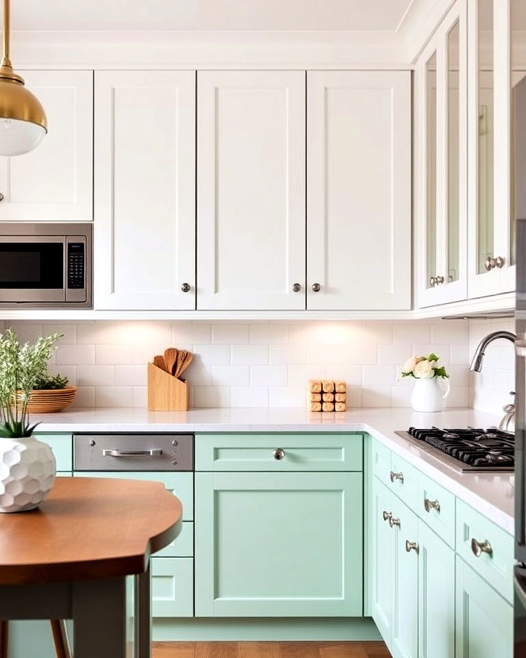 mint green kitchen with two tone cabinets - 30 Mint Green Kitchen Ideas