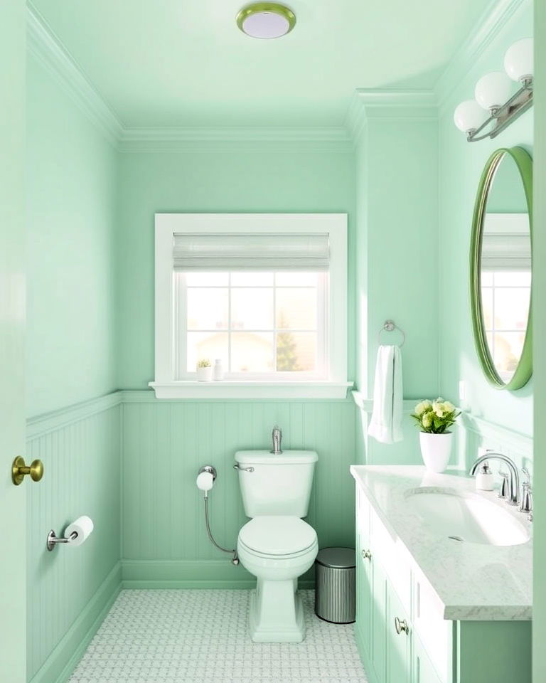 mint green walls and ceiling for small bathroom - 20 Small Green Bathroom Ideas