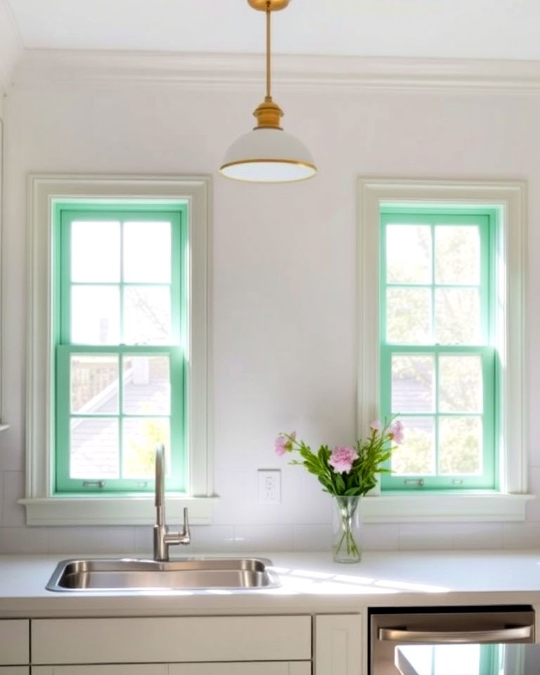 mint green window frames for kitchen - 30 Mint Green Kitchen Ideas