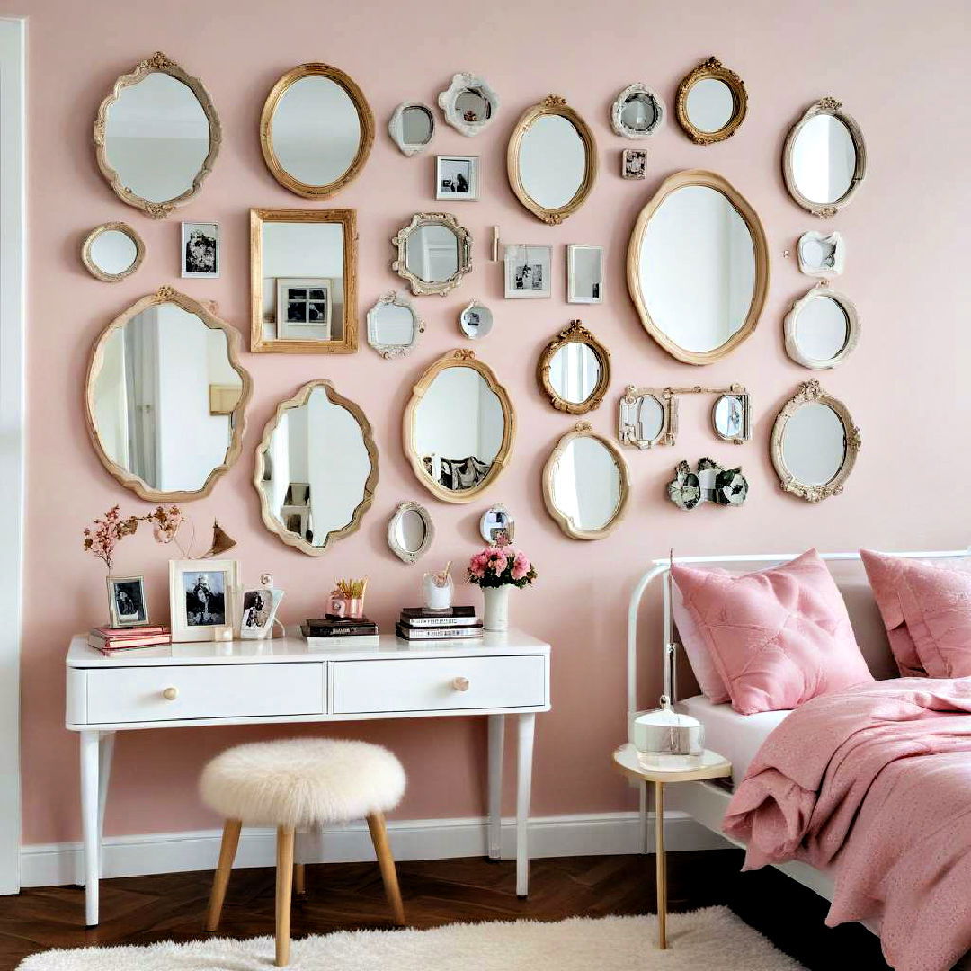 mirror gallery wall - 40 Teenage Girl Bedroom Ideas