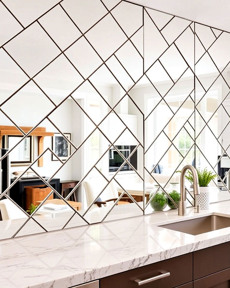 mirror tiles with geometric patterns - 30 Mirror Gallery Wall Ideas