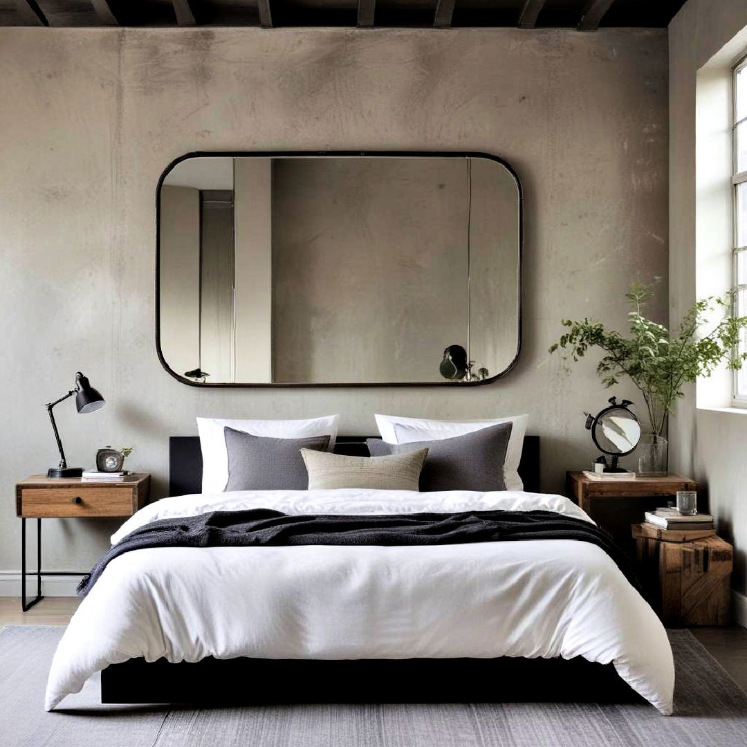 mirror with metal frame - 20 Industrial Bedroom Ideas