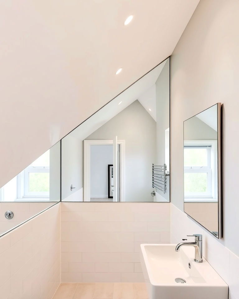 mirrored accent wall under sloped ceiling - 15 Sloped Ceiling Attic Bathroom Ideas