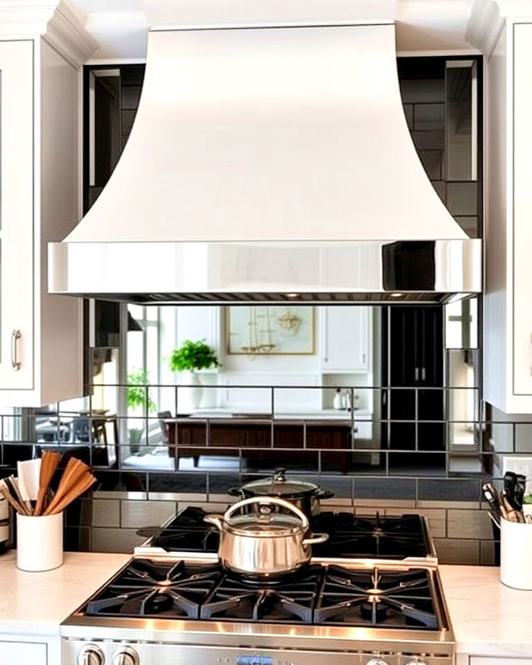 mirrored accents around range hood - 20 Mirror in Kitchen Ideas