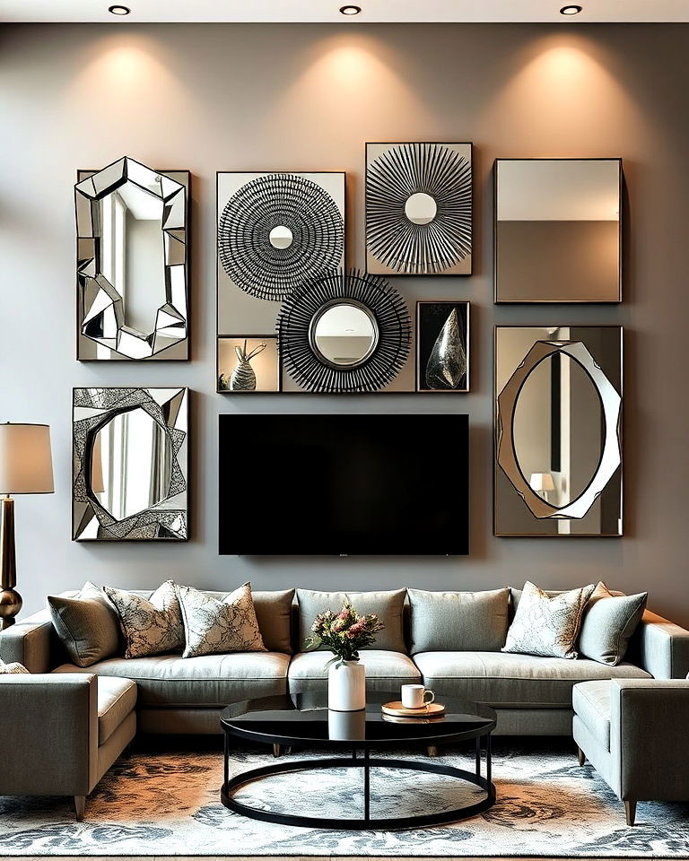 mirrored art display gallery wall - 30 Mirror Gallery Wall Ideas