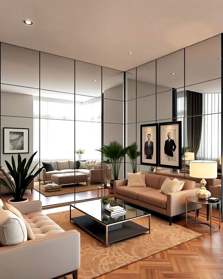 mirrored corner to create dramatic effect - 30 Mirror Gallery Wall Ideas