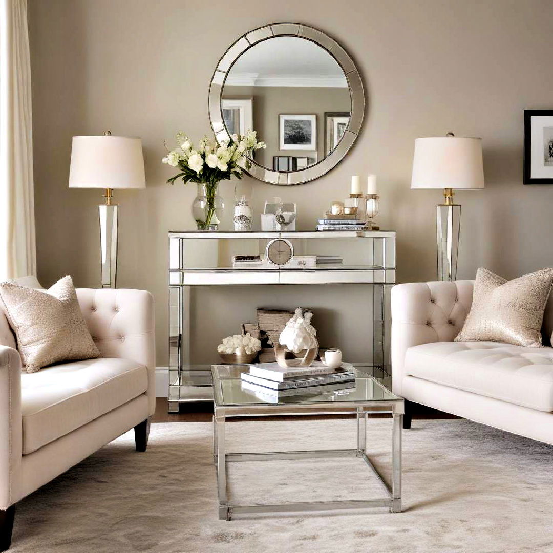 mirrored furniture for neutral living room - 40 Neutral Living Room Ideas