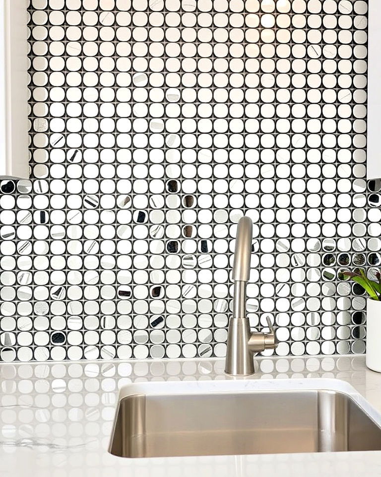 mirrored mosaic tiles backsplash - 30 Mirrored Backsplash Kitchen Ideas