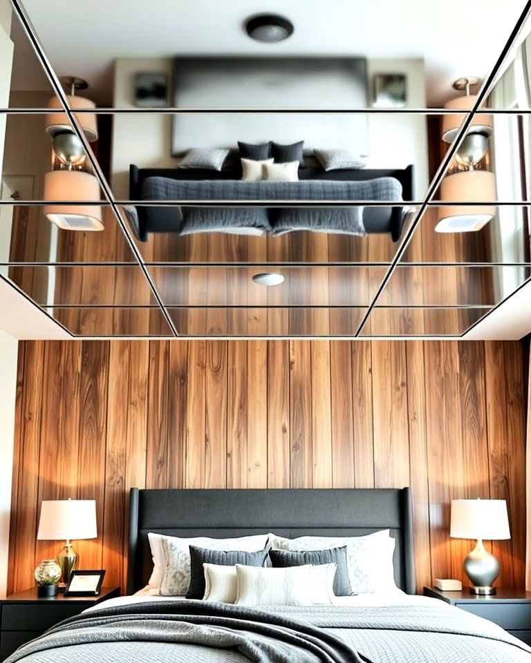 mirrored panels ceiling - 20 Mirror on Ceiling Above Bed Ideas