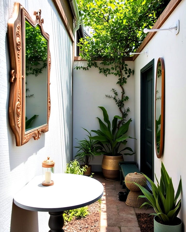 mirrored surfaces to create the illusion of depth - 20 Narrow Garden Ideas