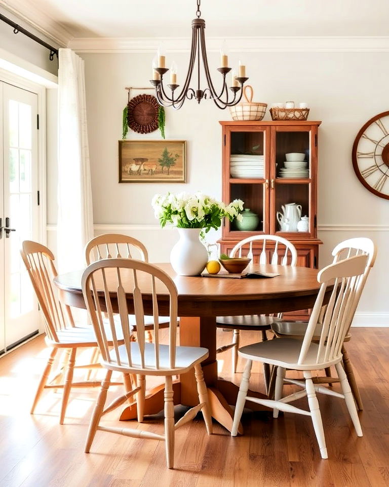 mismatched dining chairs for charming cottagecore look - 30 Cottagecore Dining Room Ideas