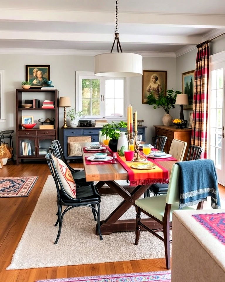 mismatched dining space - 30 Bohemian Maximalist Decor Ideas