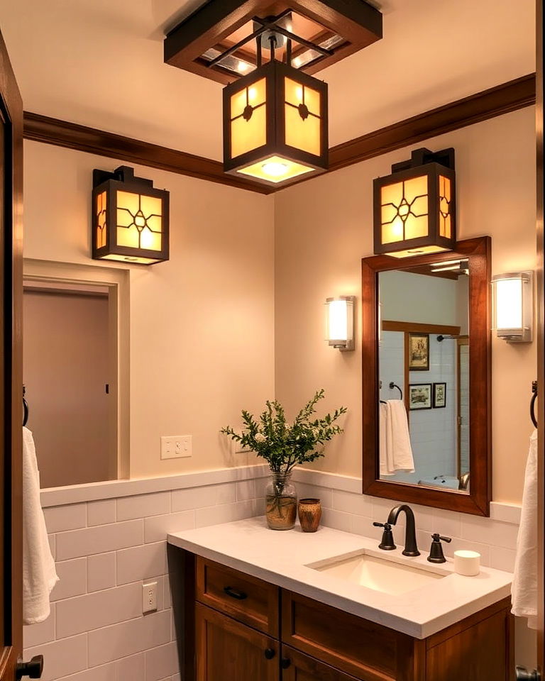 mission style lighting fixtures - 30 Craftsman Bathroom Ideas