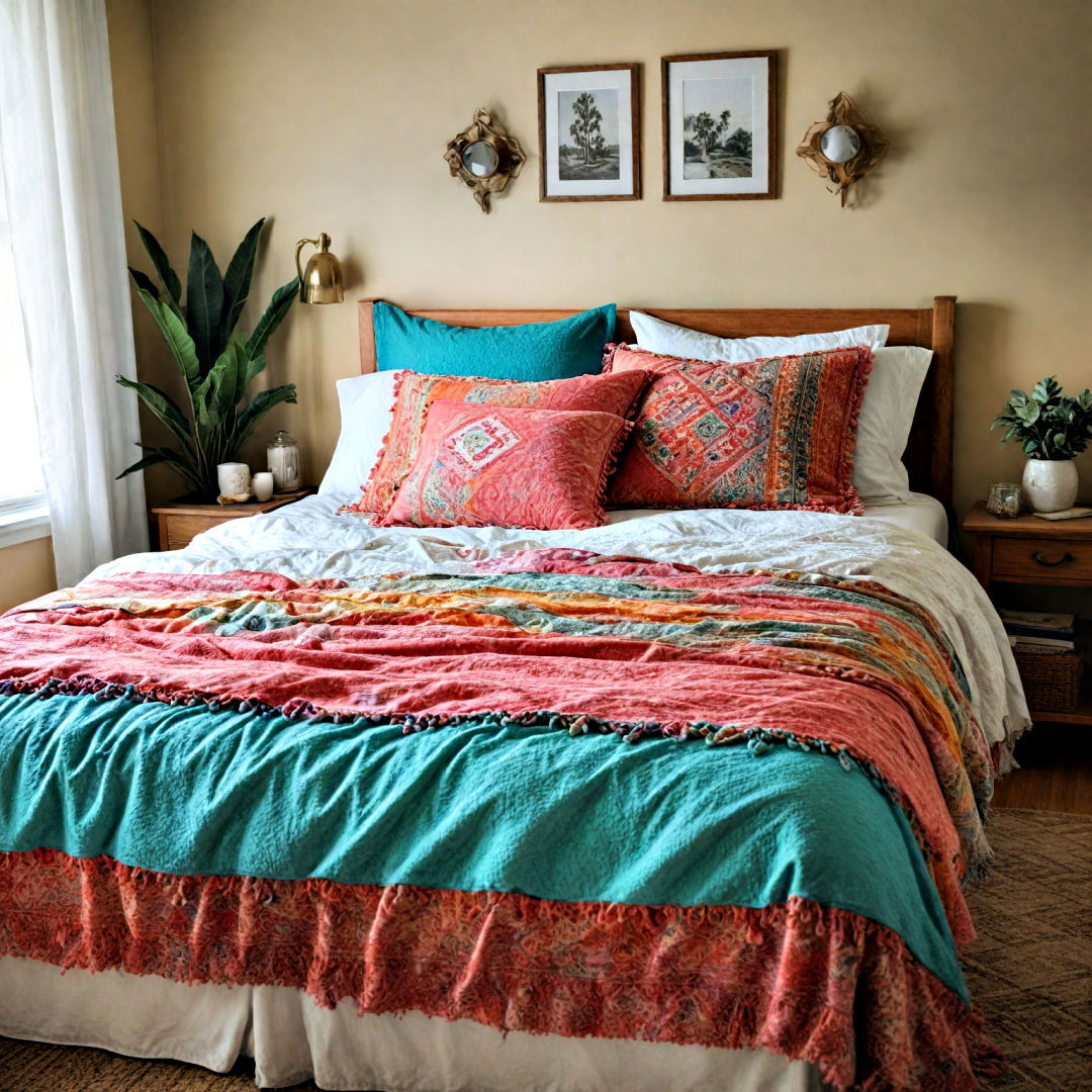 mix and match different textures and colors - 40 Boho Bedroom Ideas