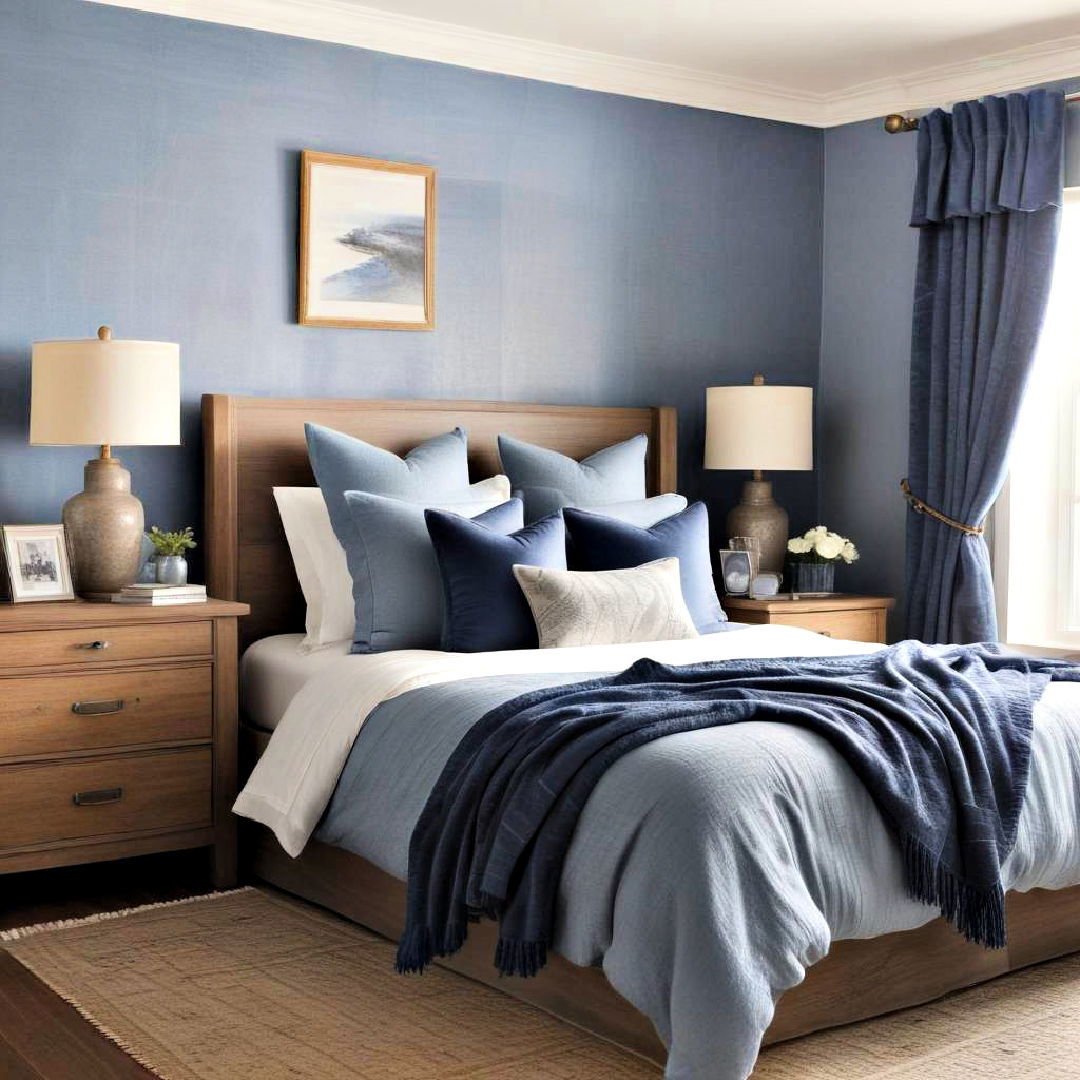 mix of blue textures ideas - 40 Blue Bedroom Ideas